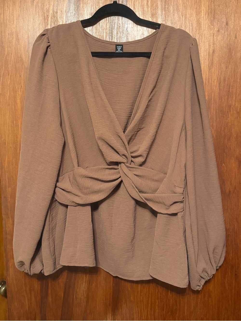 Women’s Plus Size Brown Boho Twist Front Ruffle Peplum Top Size 3XL